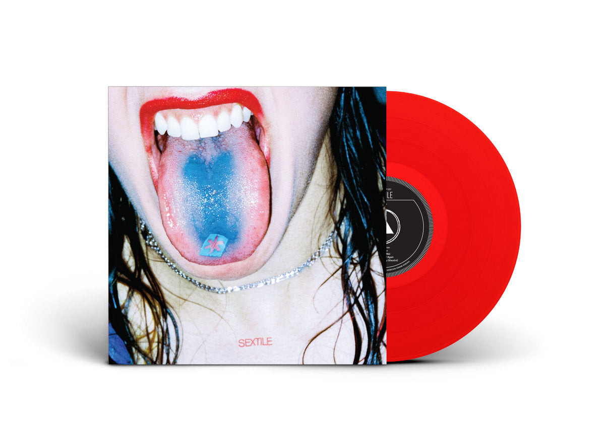 Sextile - Push (Limited Edition) vinyl record with a red disc and cover featuring an open mouth with blue substance on a white background