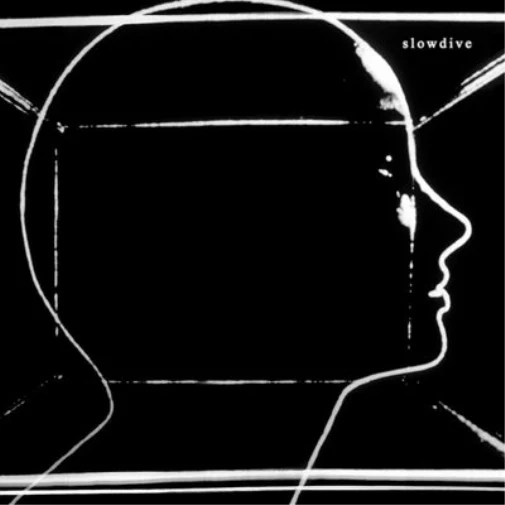 Self-titled album cover with a stylized black and white illustration of a person's head and the word 'slowdive' at the top.