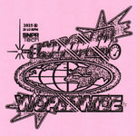Vintage-style logo with text and graphics on a pink background