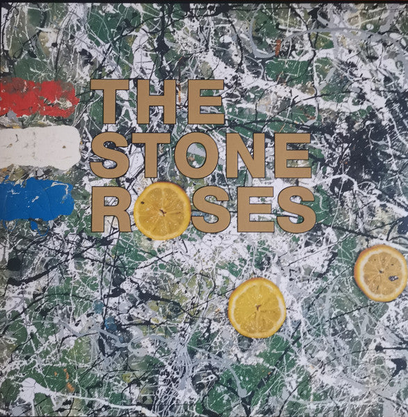 Album cover for 'The Stone Roses self titled' with abstract design and sliced lemons.