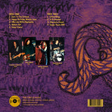 Album back cover with purple background, snake design, and band members' images.