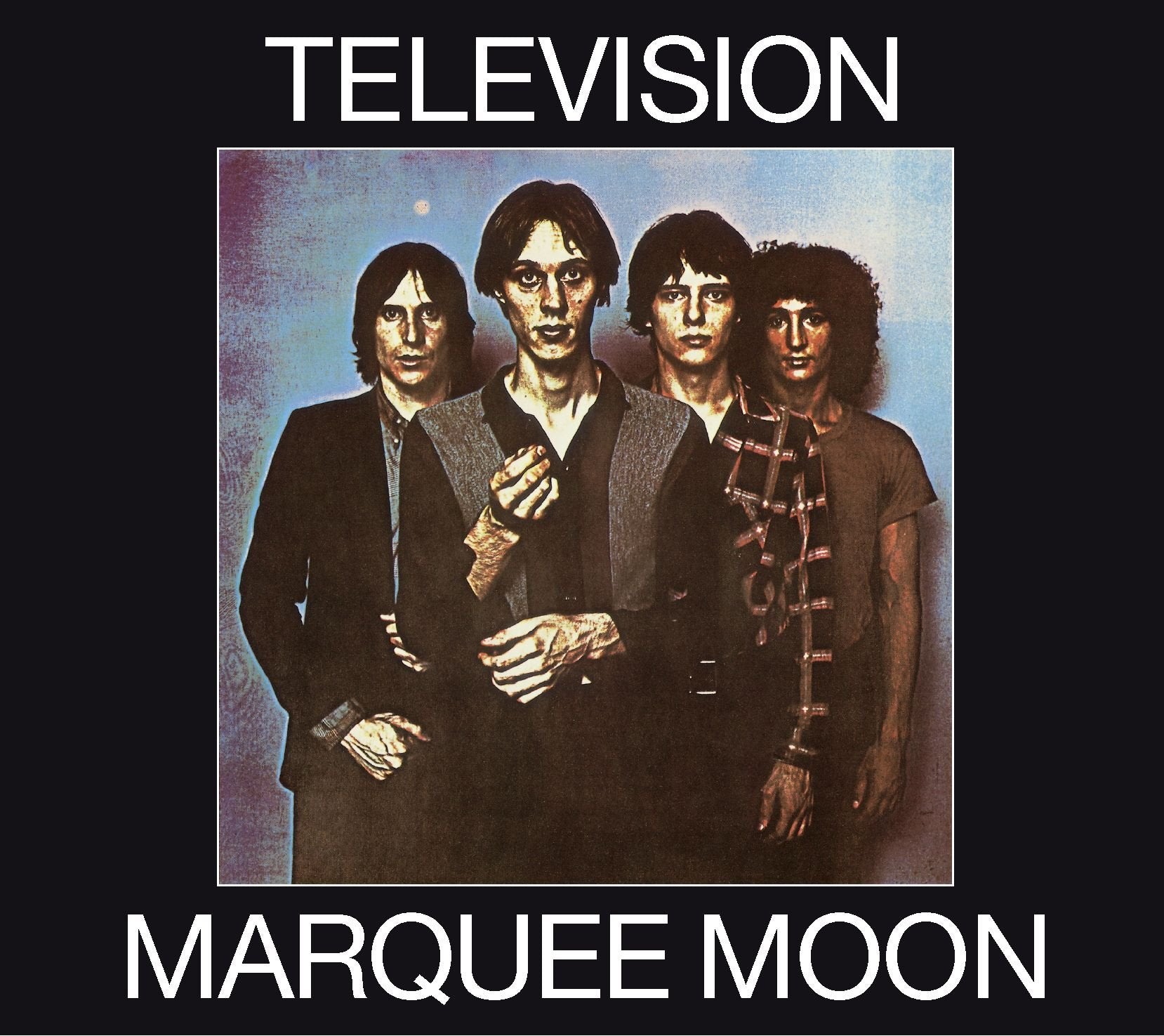 Album cover of 'Marquee Moon' by Television with four band members.