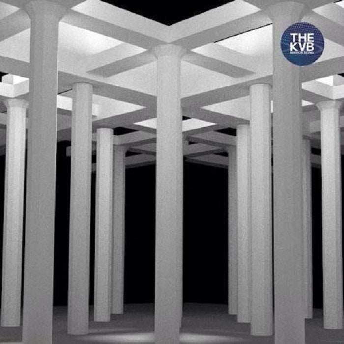 The KVB – Mirror Being album cover featuring a geometric architectural design with white columns against a black background.