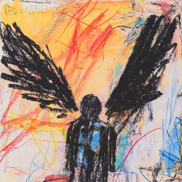 Album cover for The Murder Capital - Blindness with an artistic depiction of a figure with large wings against a colorful abstract background
