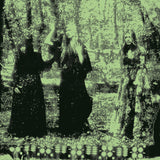 Album cover for Tristwch Y Fenywod - Tristwch Y Fenywod  showing three figures in dark robes standing in a forest with a textured green overlay.