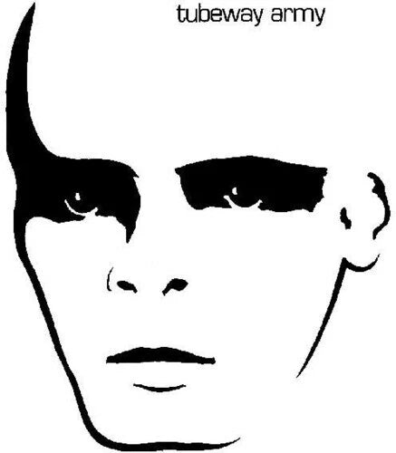 Tubeway Army self titled album cover with black and white line drawing of a face 