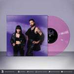 Vinyl record with a purple cover featuring two people and a pink disc.