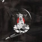 Castle tower with a red circle and lightning effect, viewed through a magnifying glass against a dark background.