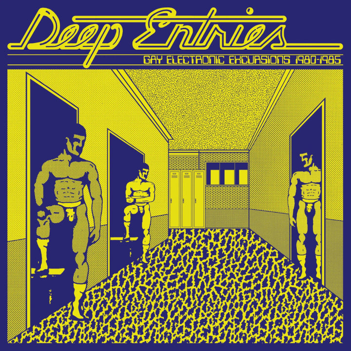 Album cover with 'Deep Entries (Gay Electronic Excursions 1979-1985)' text and stylized illustration of figures in a hallway.