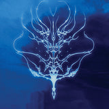Abstract blue design on a dark blue background, album cover for Zanias ecdysis