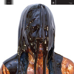 Album cover for Zola Jesus Stridulum featuring a person with black oil-like substance dripping from head to shoulders on a white background